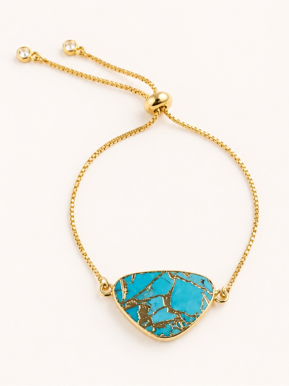 18K Gold Plated Turquoise CZ Diamonds Slider Bracelet